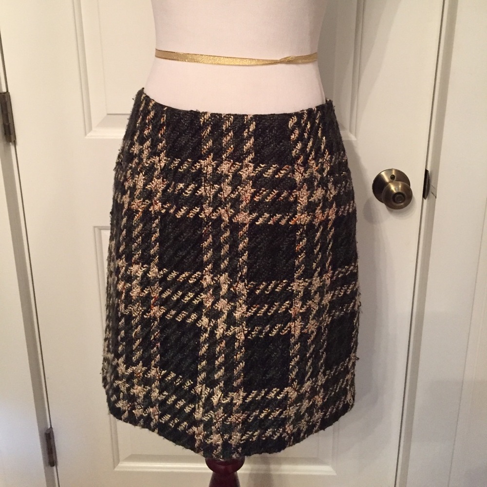 W BY WORTH SKIRT MINI GREEN CREAM BLACK PLAID POCKETS Size 2